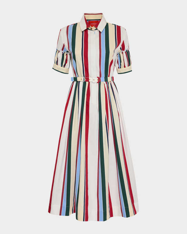 Striped Belted Midi Dress